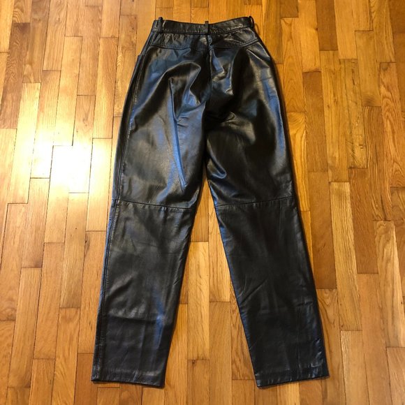WOMENS VINTAGE DIMITRI BLACK LEATHER PANTS  oversized 24 WAIST - Picture 4 of 6
